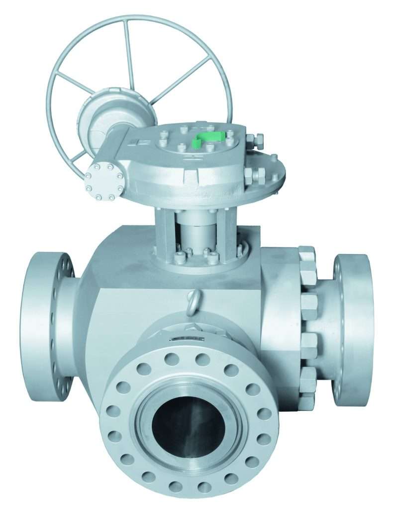 Three-way metal seated ball valves