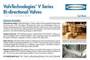 Valv's V Series Bi-directional Valves.